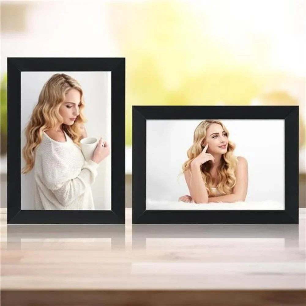 Black wood 4x6 picture frame set of 2 tabletop or wall photo display with plexig